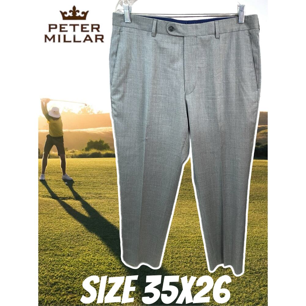 Peter Millar Flat‑Front Suit Pants – Men’s 35x26 – Gray